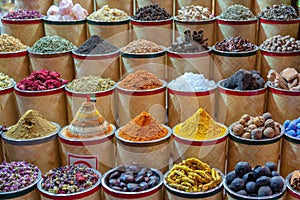 Colorful piles of spices in Dubai souks United Arab Emirates photo