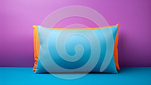 Colorful Pillow Mockup On Blue Sofa With Copy Space photo