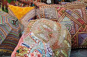 Colorful pillows at an Arab bazaar, Dubai, UAE