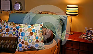 Colorful Pillows on Bed