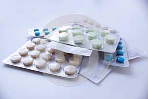 Colorful pills in blister packs, drugs