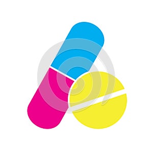 Colorful pills icon vector isolated in white background.