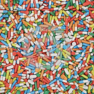 Colorful Pills pile. 3d rendering