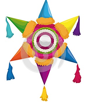 Colorful pinata with star shape in cartoon style on white background, Vector illustration
