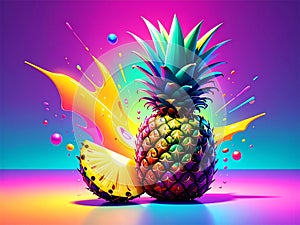 Colorful Pineapple Splash with Vibrant Neon Paint on Modern Background