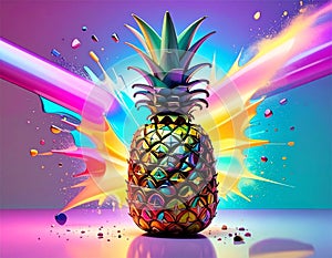 Colorful Pineapple Splash with Vibrant Neon Paint on Modern Background