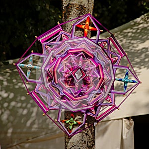 Colorful string art decoration on a musicfestival