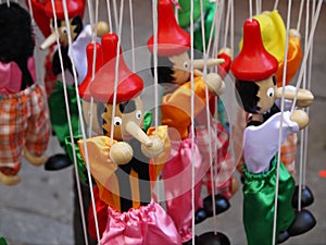 Colorful Pinocchio puppets