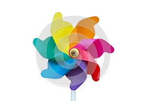 Colorful pinwheel toy isolated on white background. Wind turbine isolated. Wind mill isolated