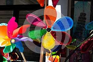 Colorful pinwheels on sale in the view