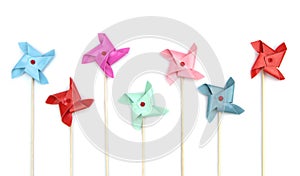 Colorful pinwheels on white background