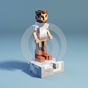 Colorful Pixel-art Minecraft Player Figure On Vray Platform