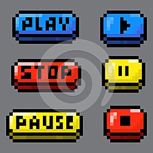Pixel Art Media Control Buttons Set