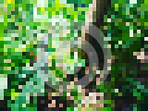 colorful pixel images on green, brown, white backgrounds