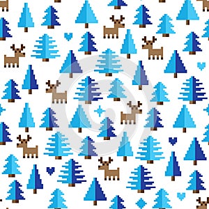 Colorful Pixel Pattern with winter wonderland Elements