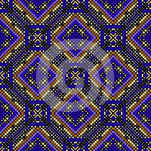 Colorful  pixeled mosaic seamless pattern. Vector digital background. Geometric halftone backdrop. Tribal ethnic style squares
