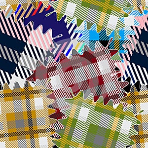 Colorful plaids seamless pattern. Vector textured tartan patchworks background. Striped materials. Geometric abstract repeat photo