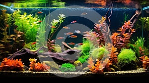 Colorful plants in aquarium tank with Nature generated by AI tool.