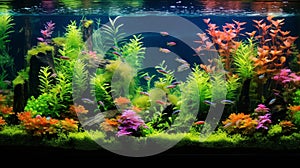 Colorful plants in aquarium tank with Nature generated by AI tool.