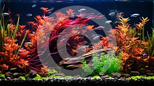 Colorful plants in aquarium tank with Nature generated by AI tool.