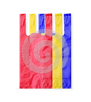 Colorful plastic bag on white