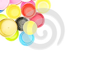 Colorful plastic bottle cap recycling garbage isolated