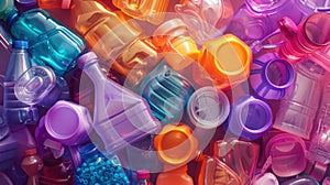 The colorful plastic bottles. AI generated photo