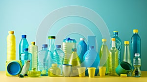 The colorful plastic bottles.AI generated image