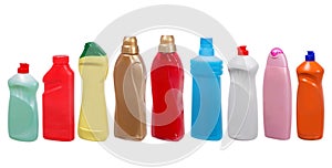 Colorful plastic bottles of cleaning products