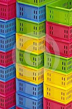 Colorful Plastic container boxes a stack storage on display at store