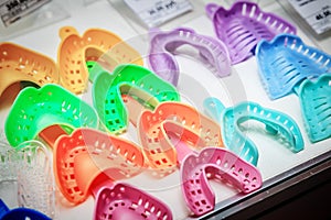 Colorful plastic dental impression trays