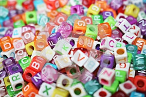 Colorful Plastic dice, cubes with letters image photo