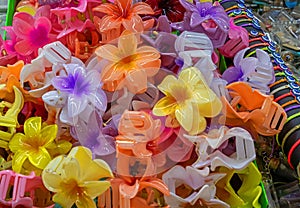 Colorful plastic hair clips pile