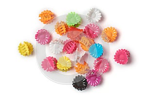 colorful plastic hairclips isolated on white