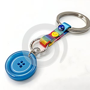 Colorful Plastic Keychain with Loop and Blue Button