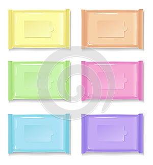 Colorful plastic packages on a white background