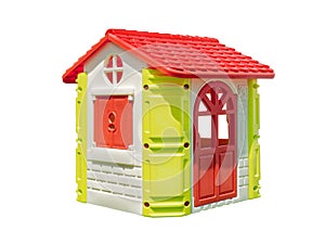 colorful plastic play house on white isolated