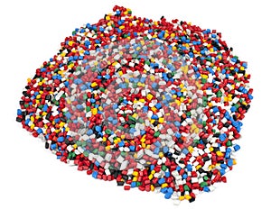 Colorful plastic polymer granules