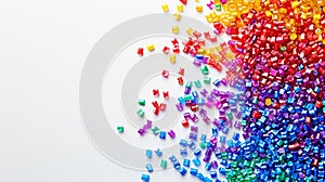 Colorful Plastic Polymer Granules on White Background. Generative ai