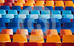 Colorful plastic seats in a stadium,close up