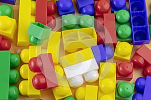 Colorful plastic toy blocks or brick toys. Child development concept