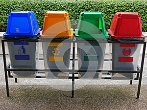 Colorful plastic trash bins / cans for waste separation