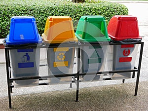 Colorful plastic trash bins / cans for waste separation