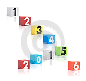 Colorful plastic of year numbers on a white background