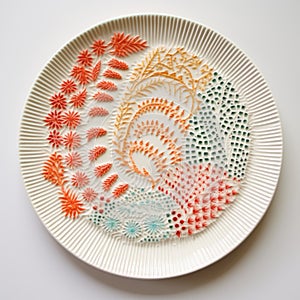 Colorful Plate Embroidery: Conceptual Patterns On White Background photo