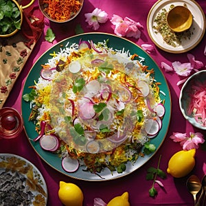A colorful plate of vegetable biryani