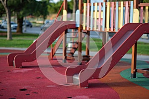 Colorful Playground Slides at Sunset