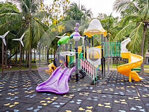 Colorful playground on yard in the park