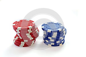Colorful Poker Chips Isolated On White in study