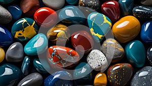Colorful Polished Stones With Unique Patterns and Vibrant Surface Reflection